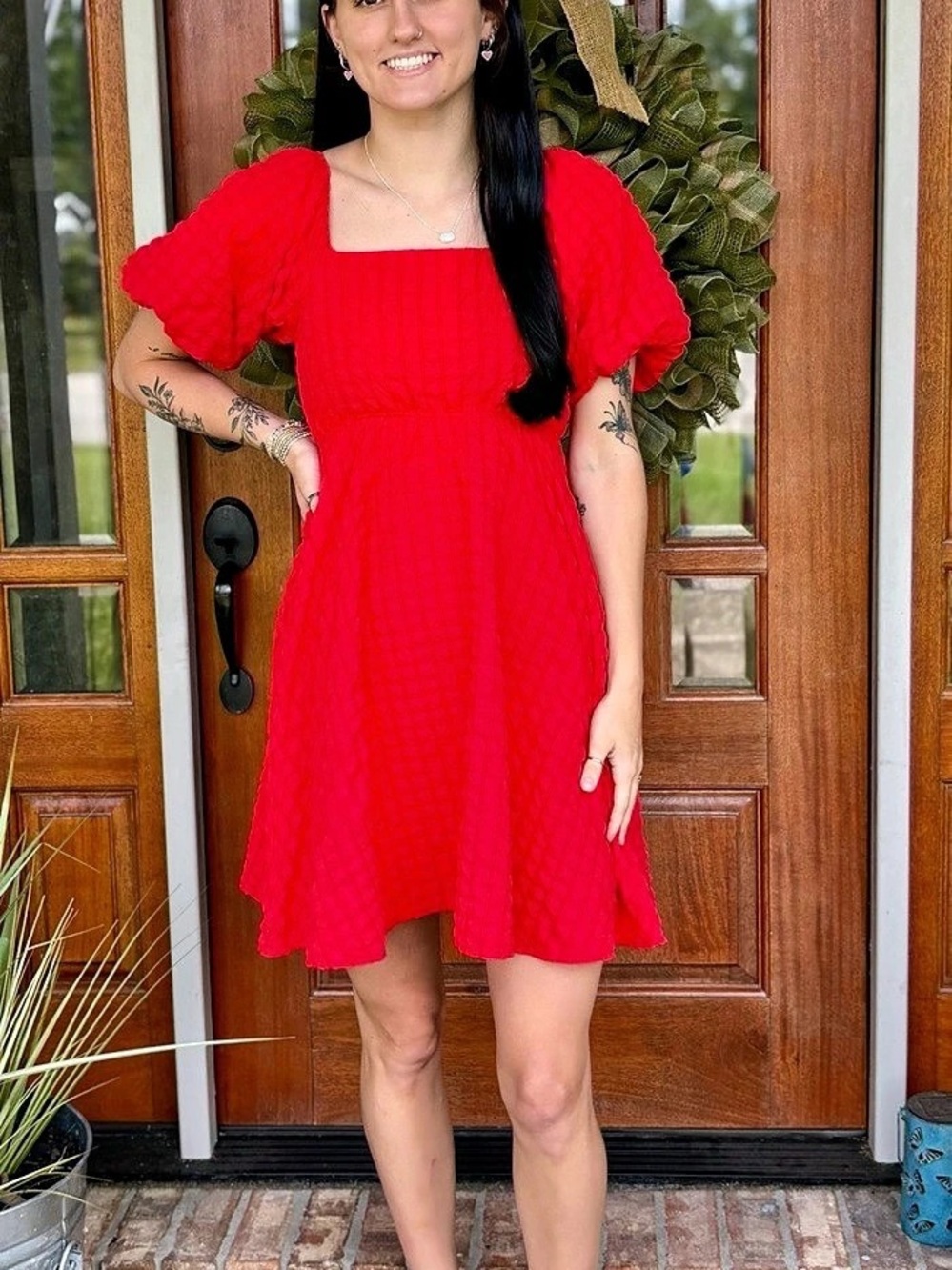 Red Puff Sleeve Mini Dress NWT